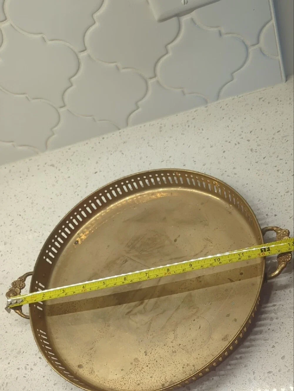 Vintage Brass Decorative Serving Tray - Gold